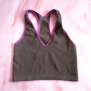 FREE PEOPLE Movement Brown Purple Ribbed Racerback Bra Size Small